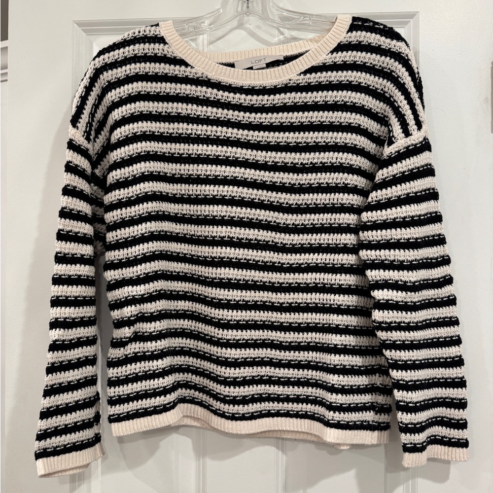 LOFT Black and White Striped Knit Sweater